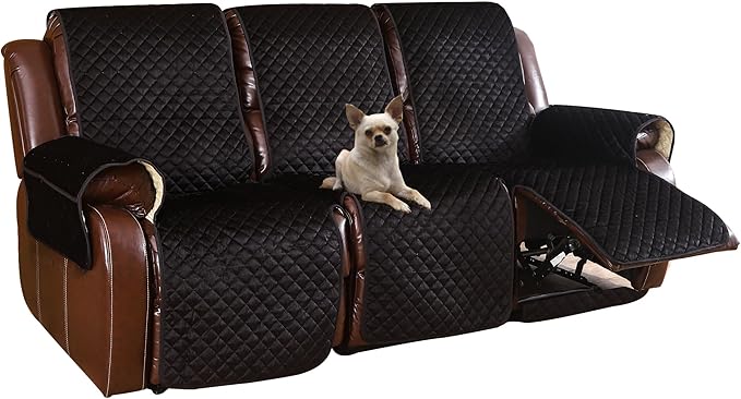 LUFEIJIASHI Non Slip Recliner Couch Covers for 3 Cushion Couch Sofa Reclining, Waterproof Recliner Sofa Covers 3 Seat, Velvet Reclining Couch Covers for Furniture Protector for Dogs Pets Black