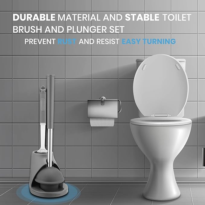Toilet Brush & Plunger Set - Toilet Bowl Brush and Holder, Refillable Liquid Dispenser Brush - 2 in 1 Silicone Toilet Brush & Plunger Set for Bathroom