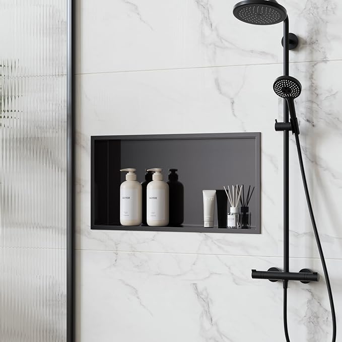 QAOYEDE Shower Niche No Tile Needed 24"x12", Stainless Steel Niche for Shower, Recessed Showers Shelf for Bathroom Storage, Dark Grey Black