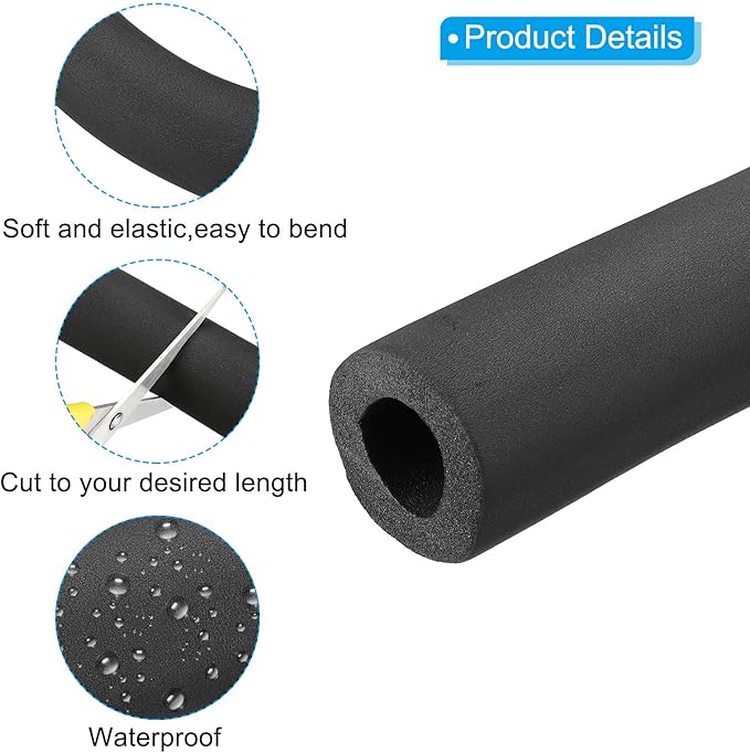 PATIKIL 74.8" Lx1.7 IDx0.8 T Pipe Insulation Foam Tube, Water Pipe Insulation Tubing Heat Preservation for Plumbing Water AC Pipe Sprinkler Spigot, Black