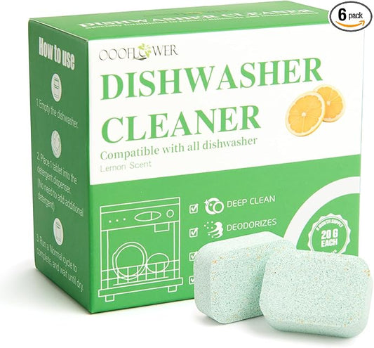6-Pack Dishwasher Detergent, Deep Cleaning Dishwasher Formula Tablets, Dishwasher Safe, Removes Limescale, Odors, Hard Water Residue, Suitable for All Dishwashers (Lemon Scent)