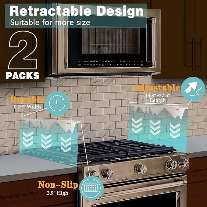 2Pcs Stainless Steel Stove Gap Fillers, Adjustable Kitchen Stove Counter Gap Cover Range Trim Kit for Kitchen Countertop
