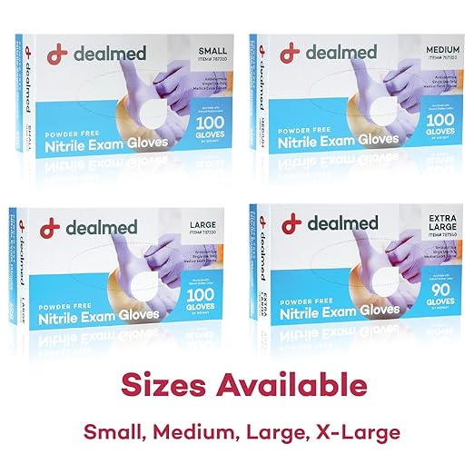 Dealmed Nitrile Exam Gloves – 100 Count Large (Case of 10) Disposable, Non-Irritating, Latex Free, Multi-Purpose for First Aid Kit, Medical Facilities & More