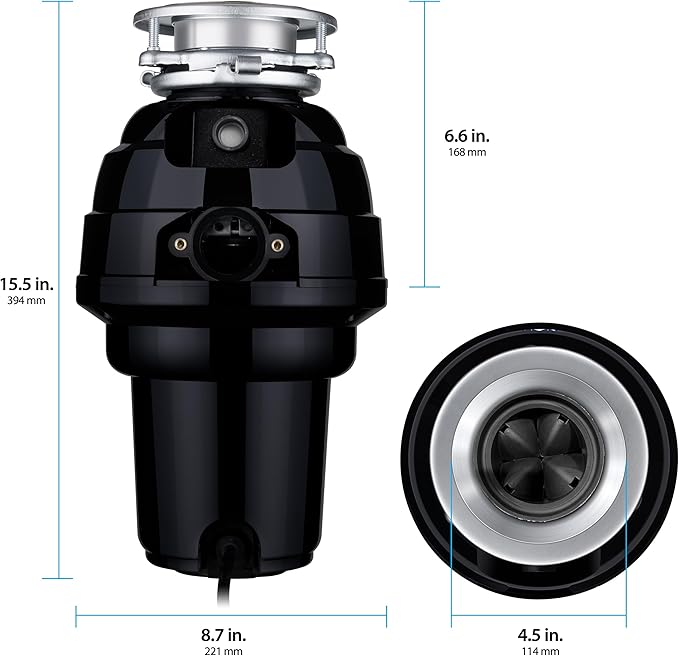 TITAN 10-US-TN-1060-3B Torque Garbage Disposal System with Stainless Steel Impellers & Griding Components, Black (1-1/4 HP | Premium)