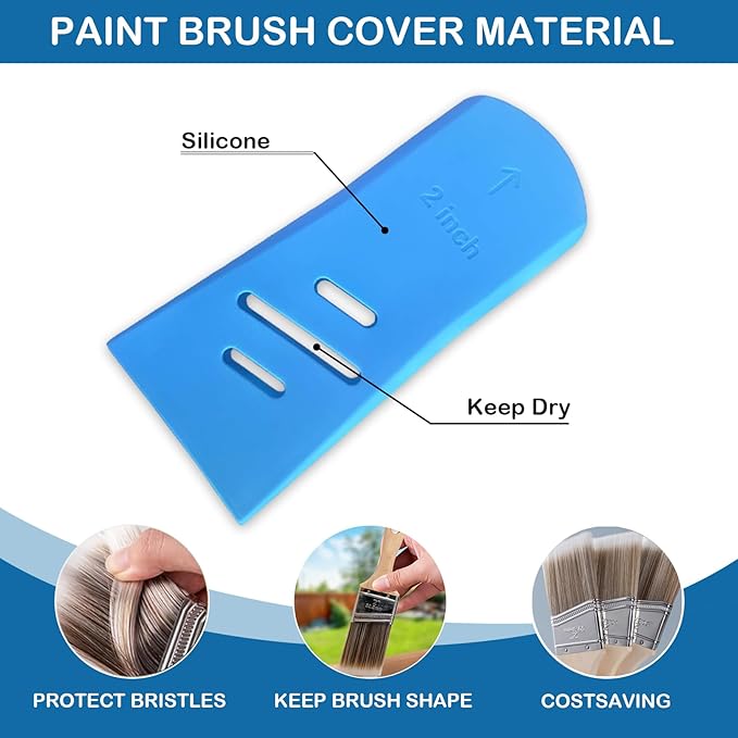 2 PCS Universal Paint Brush Protector Covers, Durable Silicone Professional Protective Covers Paintbrush Sleeves for 2" Flat & Angled Brushes (Blue)