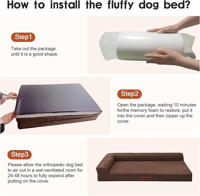 Orthopedic Dog Bed Medium Size Dog, 35x23x6 Inches Memory Foam Pet Bed for Medium and Large Dogs, Washable Removable Cover, Nonskid Bottom, Waterproof, Brown Grey