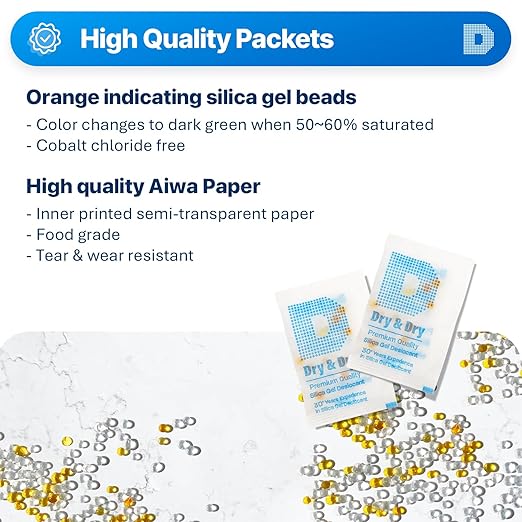 Dry & Dry 2 Gram [6000 Packets] Premium Orange Indicating Silica Gel Packets Desiccants - Food Safe Silica Packets Silica Gel Silica Gel Packets