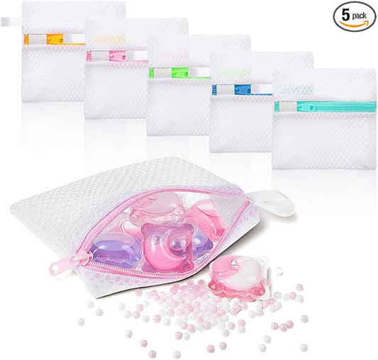 5 Pcs Anti-Sticking Laundry Pod Storage Bag Portable Laundry Pods Dissolution Protection Bag Scent Beads Bags Small Foldable Mesh Laundrys Durable Storage Bags for Pods Scented Beads