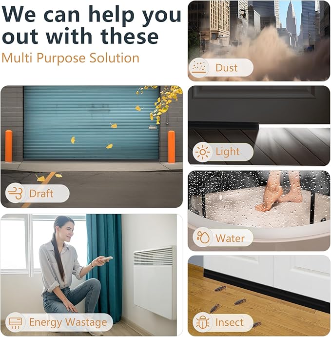 【2026 New Upgrade】 Wide Silicone Weather Stripping Door Seal with Strong Adhesive 2" x 20 ft, Draft Stopper for Garage, Shower & Sliding Doors - Gap & Under Door Protection, Black