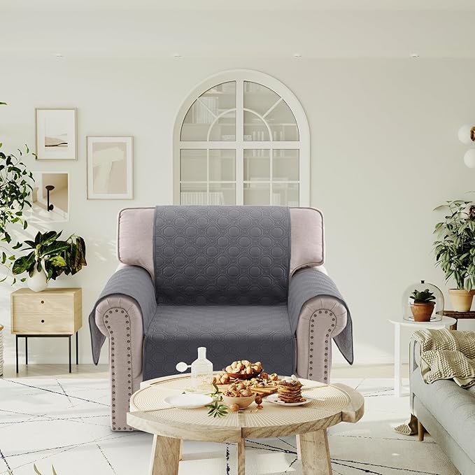 PrinceDeco Chair Covers for Armchair Sofa Cover Waterproof Couch Cover Washable Furniture Protector Cover with Elastic Straps for Pets Kids Children Dog Cat (Chair, Grey)