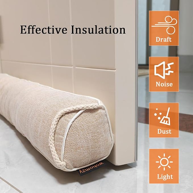 32 Inch Under Door Draft Stopper, Blocks Hot Cold Air Wind from Door and Window Bottom,Weather Seal, Reduce Noise Light,Triangular, Beige