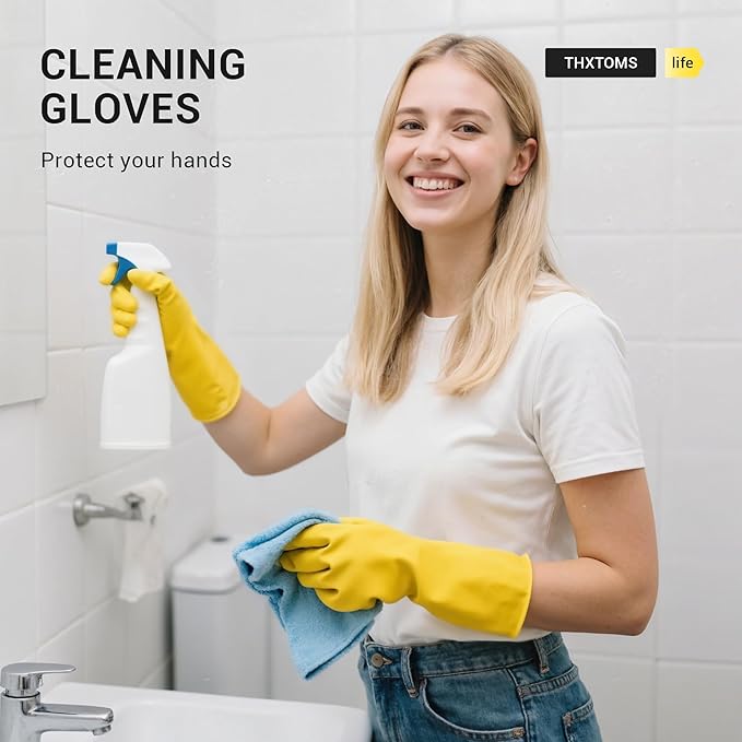 3 Pairs Rubber Dishwashing Gloves, Reusable Household Cleaning Gloves for Women Men, Kitchen and Bathroom Cleaning, Gardening, Pet Care, Extra Thickness, 20 Mil, 13", Heavy Duty, Non-Slip, M