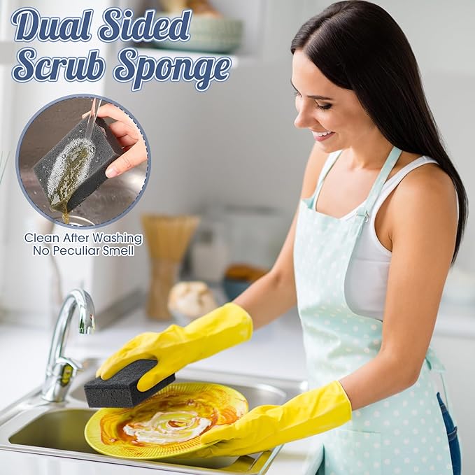 Tioncy 24 Pcs Black Kitchen Sponge Non-Scratch Scrub Washing Dishes Sponge Bulk Multi Use Dual Sided Scrub for Kitchen Bathroom, Household Cleaning