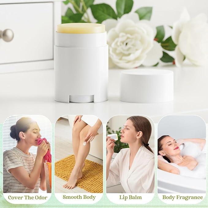 50 Pack White Empty Deodorant Containers, 30ml/1oz, Bottom Filling, Refillable Deodorant Tubes Lipstick Balm Tubes Twisted, Plastic Oval for Homemade DIY Aromatherapy, Balm, Lotion