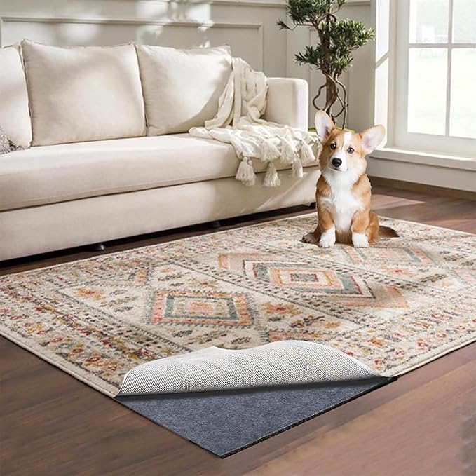 Waterproof Rug Pad, 7x9 ft Area Rug Non-Slip Carpet Pad, 1/4" Thick Non-Slip Rug Pads for All Floors and Finishes, Felt Pad for Hardwood Floors, Keeps Carpets in Place Soft and Safe