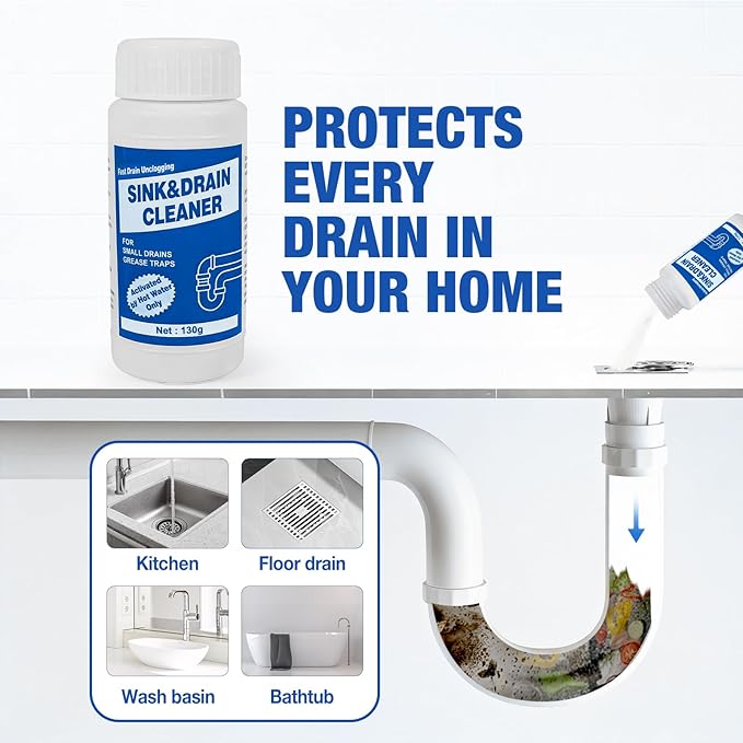 Wild Tornado Pipe Dredge Powder: Sink and Drain Cleaner for Kitchen & Bathroom Sinks, Fast-Acting Heavy Duty Pipe Unclogger with 2 Free Cleaning Hooks (4 Pack)
