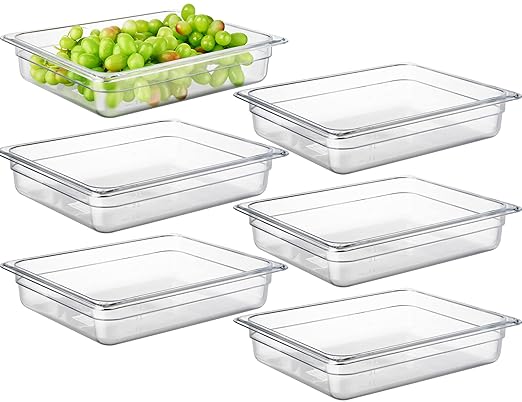 CURTA 6-Pack 1/2 Size 2.5" Deep NSF Polycarbonate Food Pans | Dishwasher & Freezer Safe Clear Container for Prep Tables, Buffet, Salad Bar, Commercial & Home Kitchen
