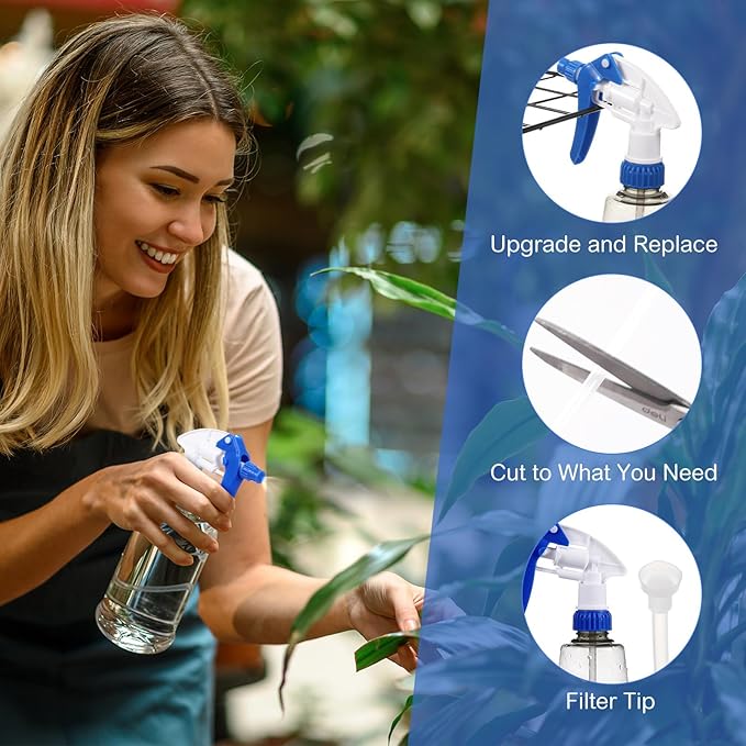 Hushee 48 Pack 28-400 Replacement Trigger Spray Nozzles Only, Heavy Duty Bottle Sprayer for Industrial Home Use, Fit for 32 oz, 16 oz, 8 oz Plastic and Glass Bottles (Blue)