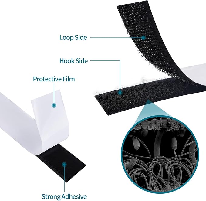 3/4 Inch x 82 Feet Black Heavy Duty Hook and Loop Tape, Double Sided, Picture Hanging, TV Accessories, Wall Adhesive