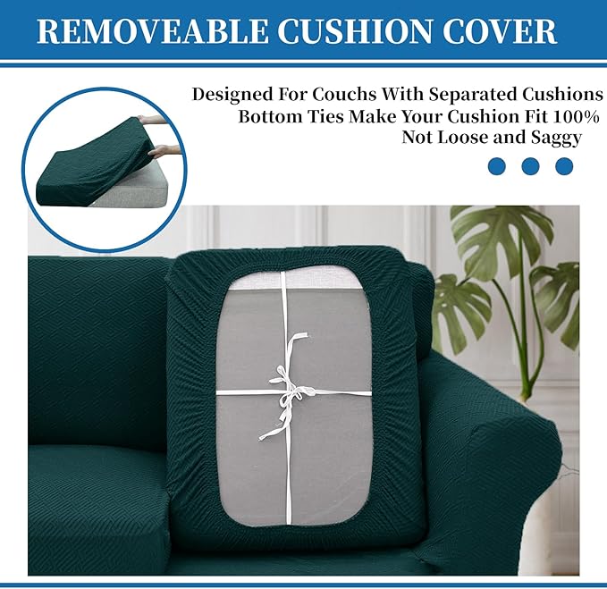 XINEAGE 2025 New 3 Pieces Couch Covers for 2 Cushion Sofa Super Stretch Loveseat Slipcover Pet Dog Universal Slip Cover Anti Slip Love Seat Furniture Protector (Blackish Green, 55"-69")