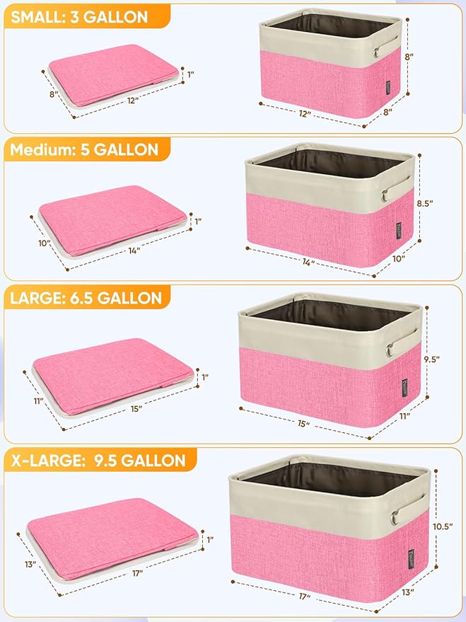 BALEINE 3 Pack Fabric Closet Storage Bins for Shelves, Linen Closet Organizers and Storage, Decorative Baskets for Organizing, Shelf, Clothes, Home, Office (Pink, 14''x10''x8.5')