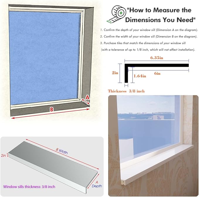 White Window Sill Protector 36 inch Wide, 6 inch Deep Waterproof PVC Window Sills Cover Board, Cuttable Windows Replacement Plate for Decor