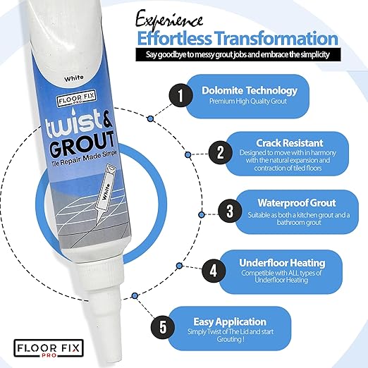 Floor-Fix Pro Twist & Grout Reviver – Premixed Tile Repair for Bathroom, Shower & Kitchen with Smoothing Tool (Light Gray, 8.8 Fl Oz)