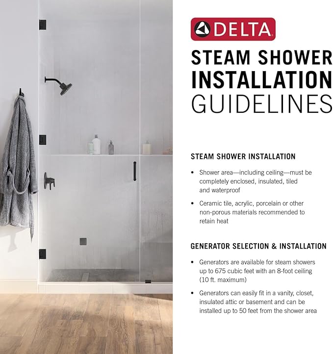 Delta Faucet SimpleSteam 15kW Steam System Kit Matte Black, Includes 15kW Steam System Generator, Square Digital System Control, Square Steam Head, Matte Black 5P-EST015-BL