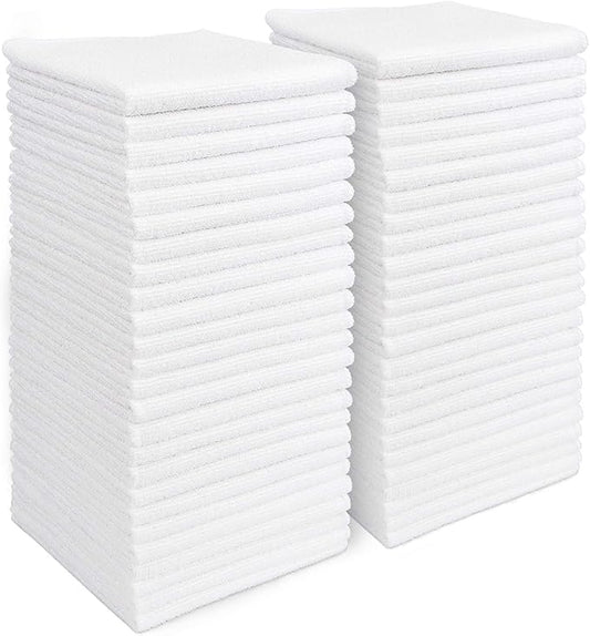 AIDEA Microfiber Cleaning Cloth White 50PK, Cleaning Rags, Lint Free Microfiber Towels, Kitchen Towels Dusting Cloth, Wash Cloths, Dish Rags White, 11.5"x 11.5"