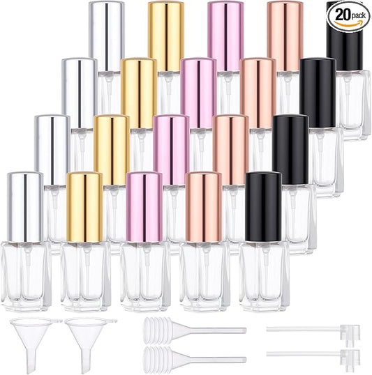 Segbeauty 20pcs 0.1oz Mini Perfume Bottle Travel, Glass Perfume Atomizer Travel Cologne Sprayer, 3ml Cologne Refillable Spray Bottle with Refill kit, Bulk Fine Mist Small Atomizer Sprayer with Pump