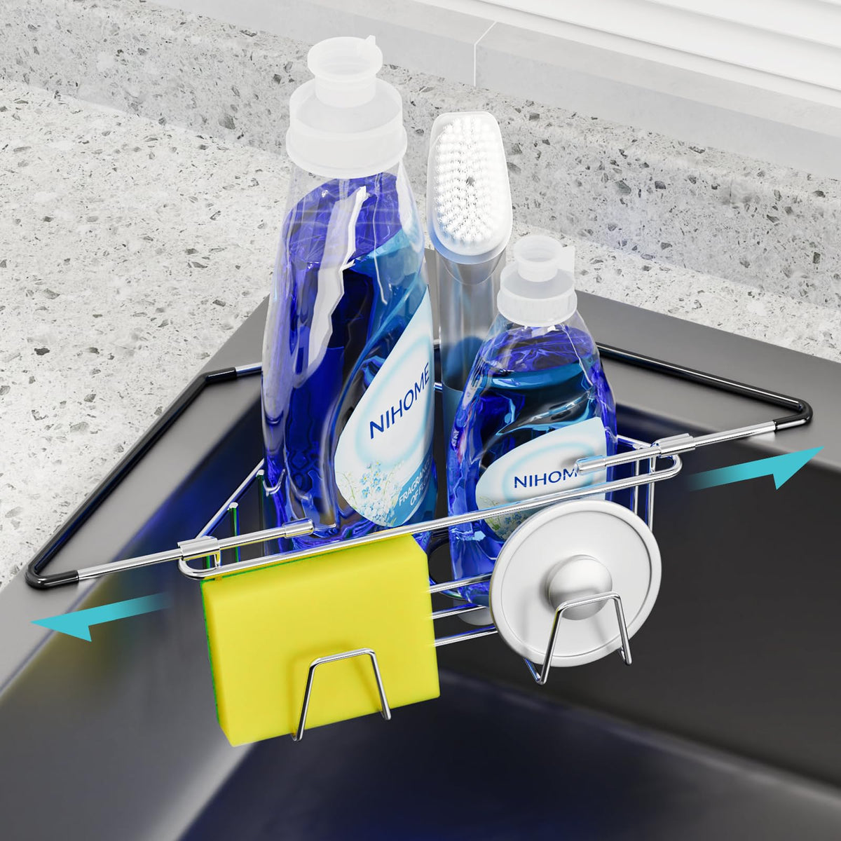 NiHome Adjustable Corner Caddy, Sponge Holder for Kitchen Sink - Image 1