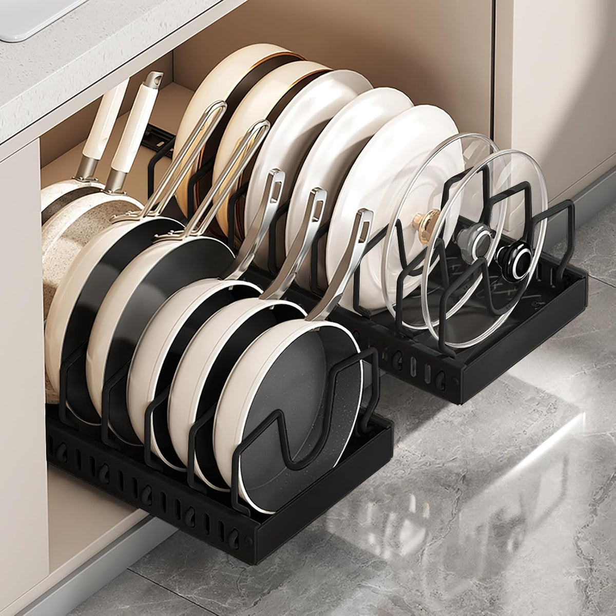AmoiChic 2 Pack Pull Out Cabinet Organizer for Pots - Image 1