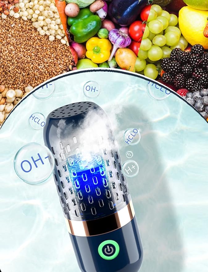 Vegetable and Fruit Cleaner Machine, Purified Water-Proof Fruit Cleaning Device with OH-ion Purification Technology 250min Working time and Wireless Charging, for Cleaning Fruit, Grain (Blue)