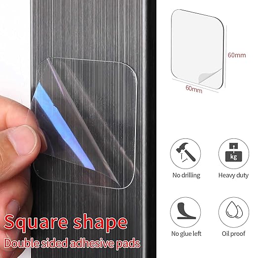 50PCS Double Sided Adhesive Pads for Mounting, 2.36in Two Sided Pre-Cut Square Tape, Sticky Tack Double Sided Tape for Walls Hanging, 2 Sided Nano Wall Mount Heavy Duty Removable Clear 60mm