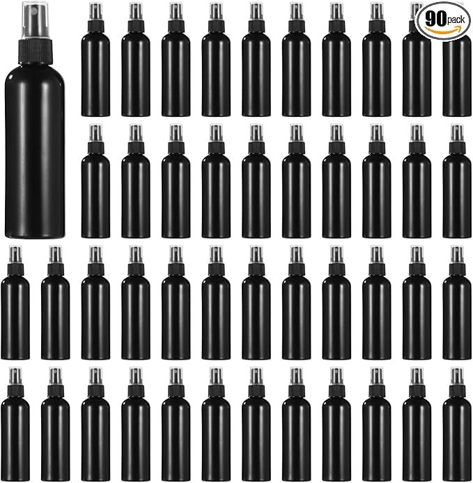 ZALIR 90 Pcs 4 oz Plastic Spray Bottles - 120 ML Travel Size, Fine Mist Sprayers, Ideal for Perfumes, Cosmetics, Cleaning Solutions, and More, Black