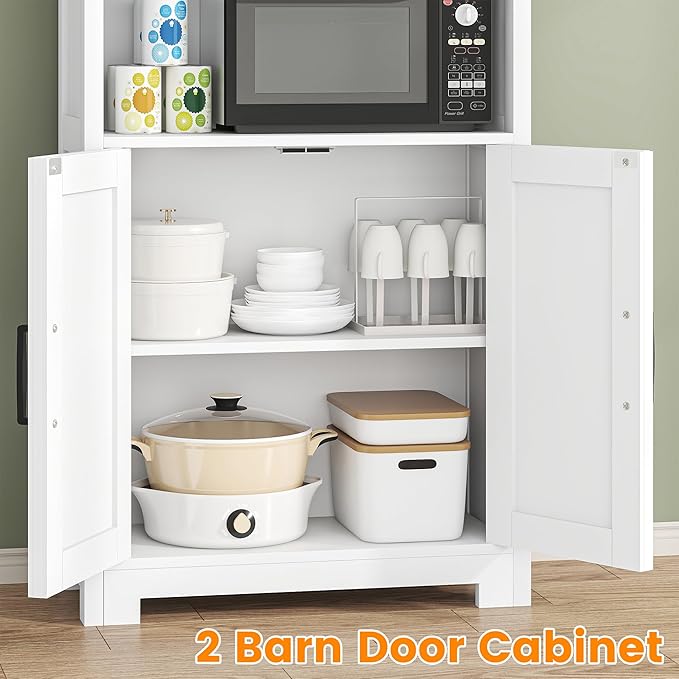 Semoic 55" Farmhouse Kitchen Pantry Cabinet, 5-Tier Pantry Storage Cabinet with 2 Barn Doors and Drawer, Tall Sideboard Buffet Cupboards Storage Shelf for Home Office Use (White 12" D x 24" W x 55" H)