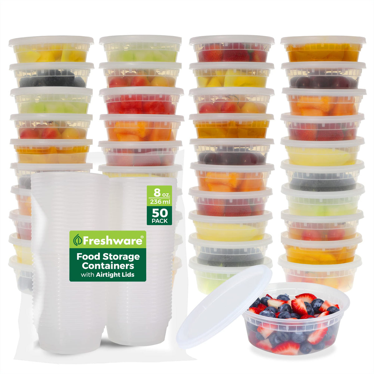 Freshware Food Storage Containers [50 Set] 8 oz Plastic Deli - Image 1