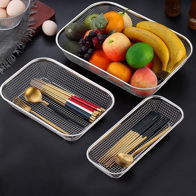 Food Strainers Flour Sifter Stainless Steel Colander Strainer Metal Mesh Vegetable Fruit Colander Kitchen Food Washing Basket Drain Bowls for Home Restaurant Sink Basket