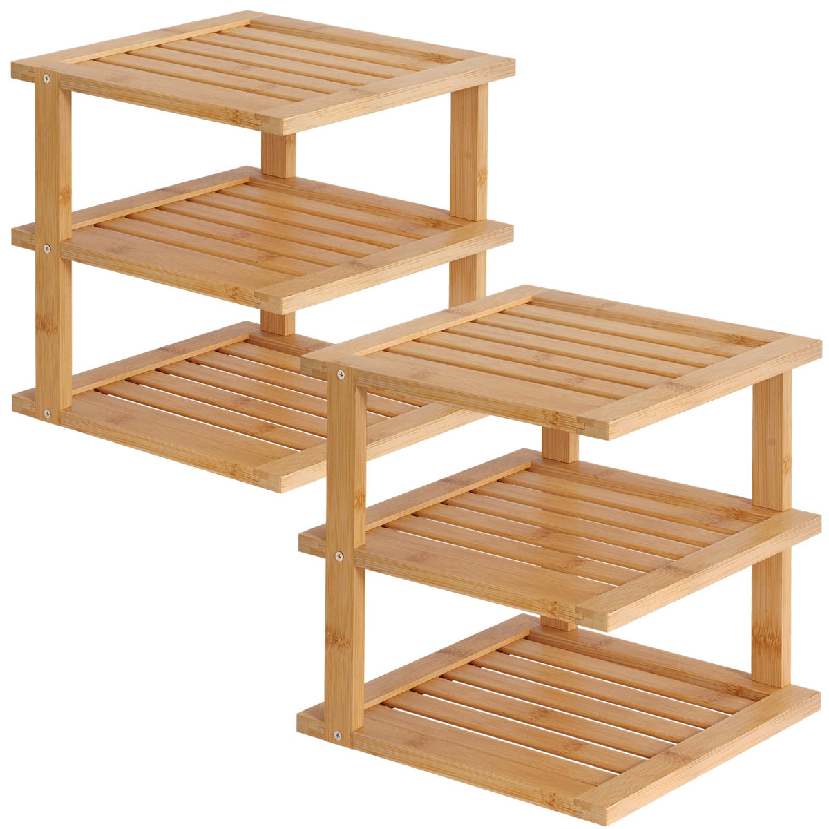 2 Pack Bamboo Corner Shelf,3 Tier Kitchen Cabinet - Image 1