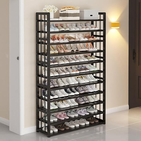 Tall Shoe Cabinet with Clear Doors, Large Capacity Bamboo Shoe Cabinet, 40-45 Pairs Shoe Rack Organizer for Closet Entrance, Hallway, Living Room, Bedroom