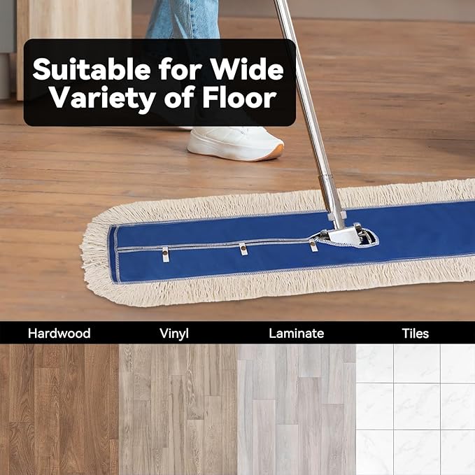 48 Inch Commerial Dust Mop Head Replacement : Mircofiber Dust Mop Head Refills for Industrial & Janitorial Supplies, Heavy Duty Mop Head for Hardwood Floor Cleaning,Blue (48 Inch - 1 Pack)