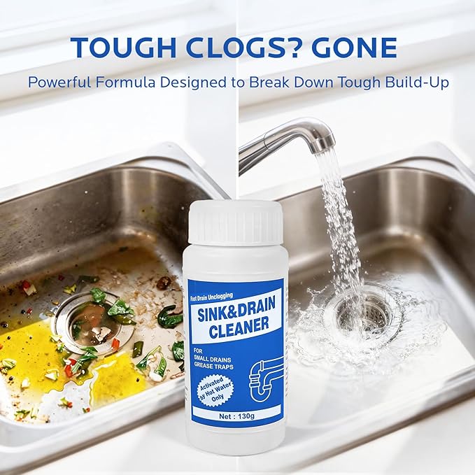 Wild Tornado Pipe Dredge Powder: Sink and Drain Cleaner for Kitchen & Bathroom Sinks, Fast-Acting Heavy Duty Pipe Unclogger with 2 Free Cleaning Hooks (4 Pack)