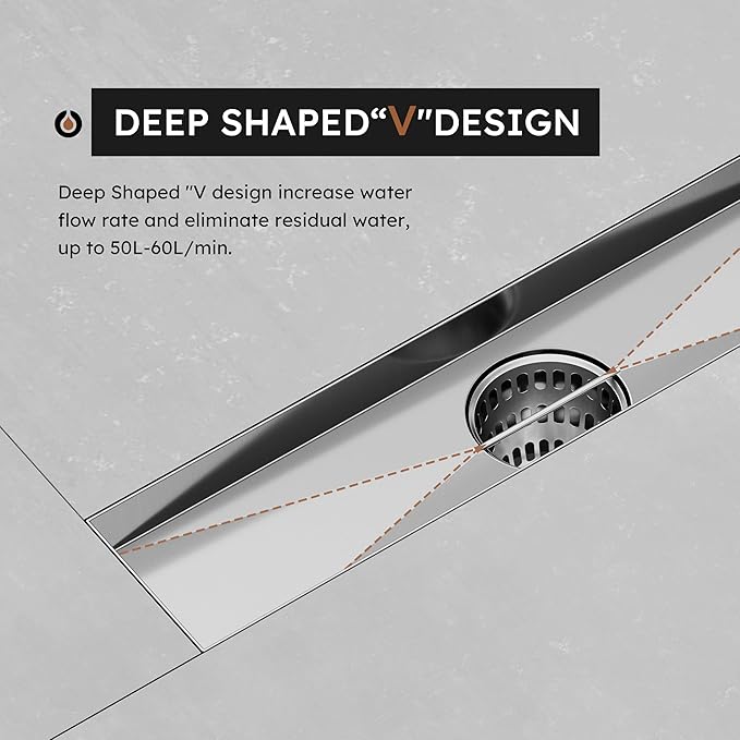 Linear Shower Drain 12 Inch,Modern Rectangle Shower Floor Drain with 2-in-1 Tile Insert Cover, Stainless Steel SUS 304, Linear Drain with Leveling Feet& Hair Strainer