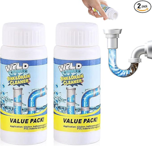 2PCS Wild Tornado Pipe Dredge, Wild Tornado Sink and Drain Cleaner, Drain Cleaner Powder for Kitchen Toilet Pipeline Quick Cleaning Tool (2, A)