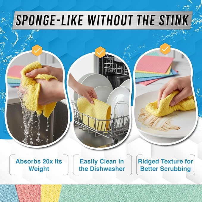 ACTIVE Swedish Dishcloths and Disposal Cleaner - Includes 12ct Cellulose Dish Cloths and 24ct Garbage Disposal Cleaning Tablets