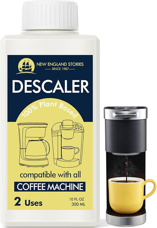 New England Stories Coffee Machine Descaler - 10oz (2 Uses), Universal Descaling Solution Compatible with Keurig, Nespresso, Delonghi and All Single Use Coffee and Espresso Machines