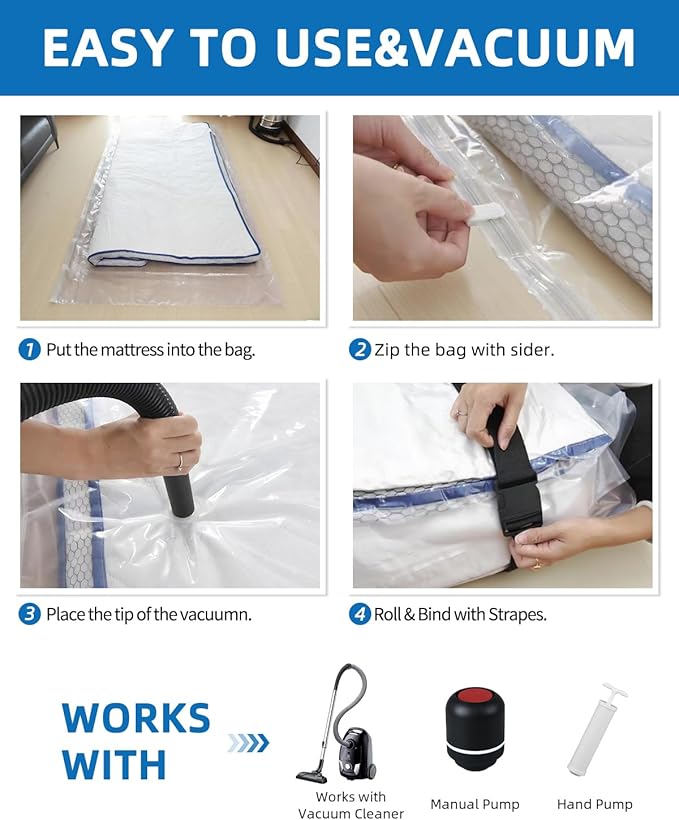 Vacuum Storage Bags for moving, Vacuum Seal Bags for Memory Foam, Latex, Clothing & Bedding, Space Saver Bags for Organization and Storage(1 Queen/Full/Full-XL)