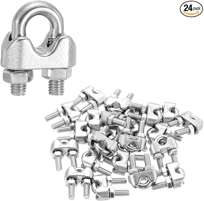 MECCANIXITY 24Pcs Wire Rope Cable Clip Clamps 3/16 Inch M5 Small 304 Stainless Steel U Bolt Saddle Fasteners Hardware for Secure Rigging Marine Guy Line Fence Clothesline, Silver