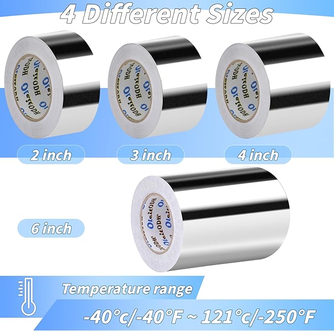 2 Pack Aluminum Foil Tape Bulk - 6 Inch x 55 Yards - Heavy Duty Metal Duct Tape, Aluminum HVAC Tape for Sealing & Patching, Air Ducts, Insulation Metal Repair, Professional Grade