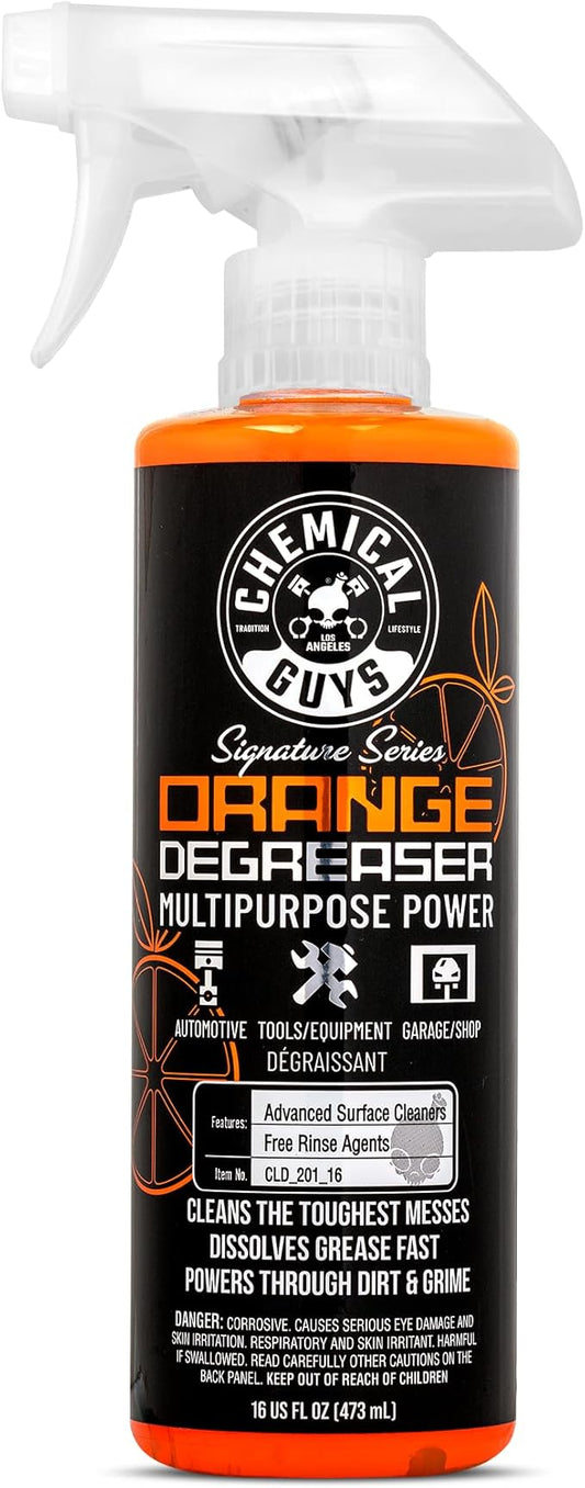 Chemical Guys Signature Series Orange Degreaser Spray - Heavy Duty All Purpose Cleaner for Engines, Tires, Undercarriages, Tools and More, Professional Strength, Breaks Down Grease, Oil & Grime, 16 oz
